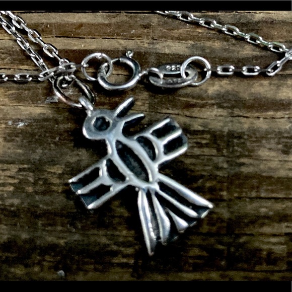 Vintage Native American Sterling Silver Zuni Thunderbird Pendant - Picture 2 of 7